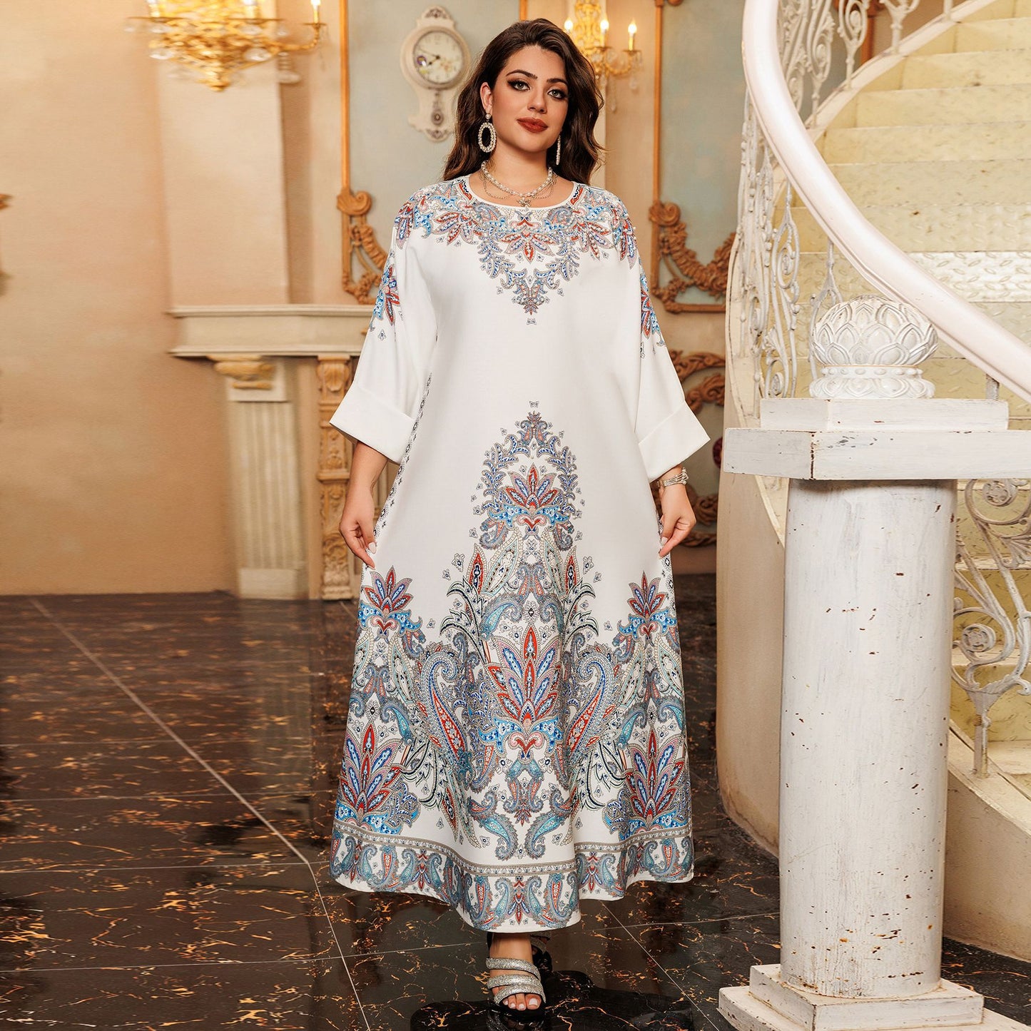 Women's Muslim Fashion Dress Printing Positioning Flower Clothing