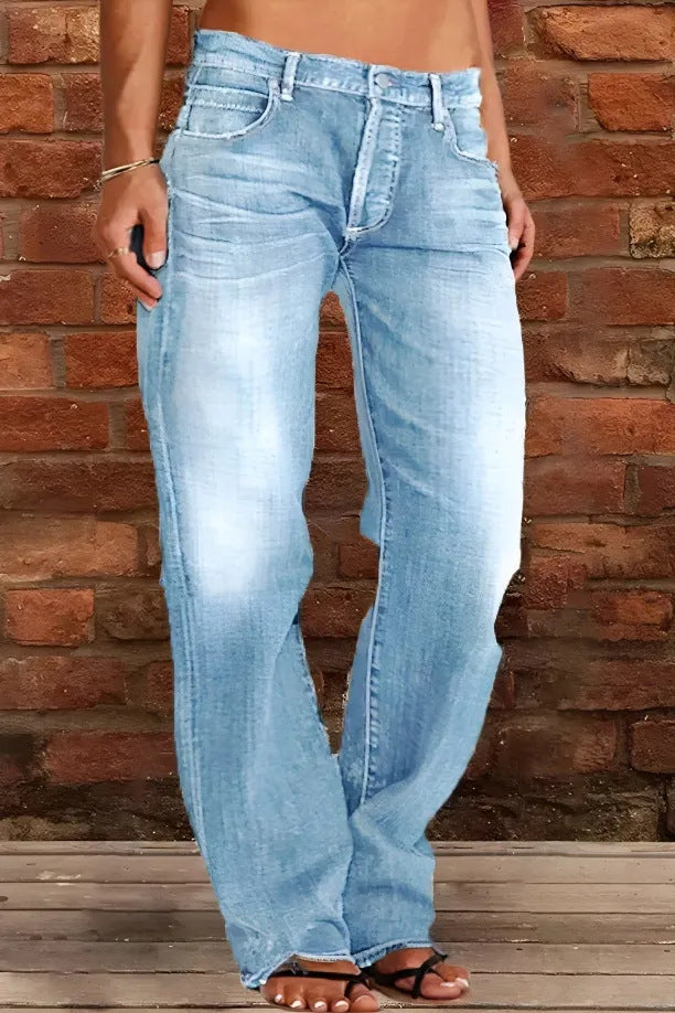 Women's Denim Trousers Trendy Mid Waist Ripped Pants