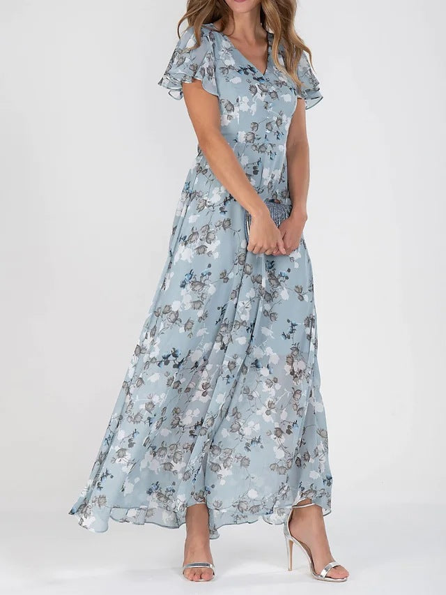 Large Swing Dress Chiffon Floral Sleeve Dresses