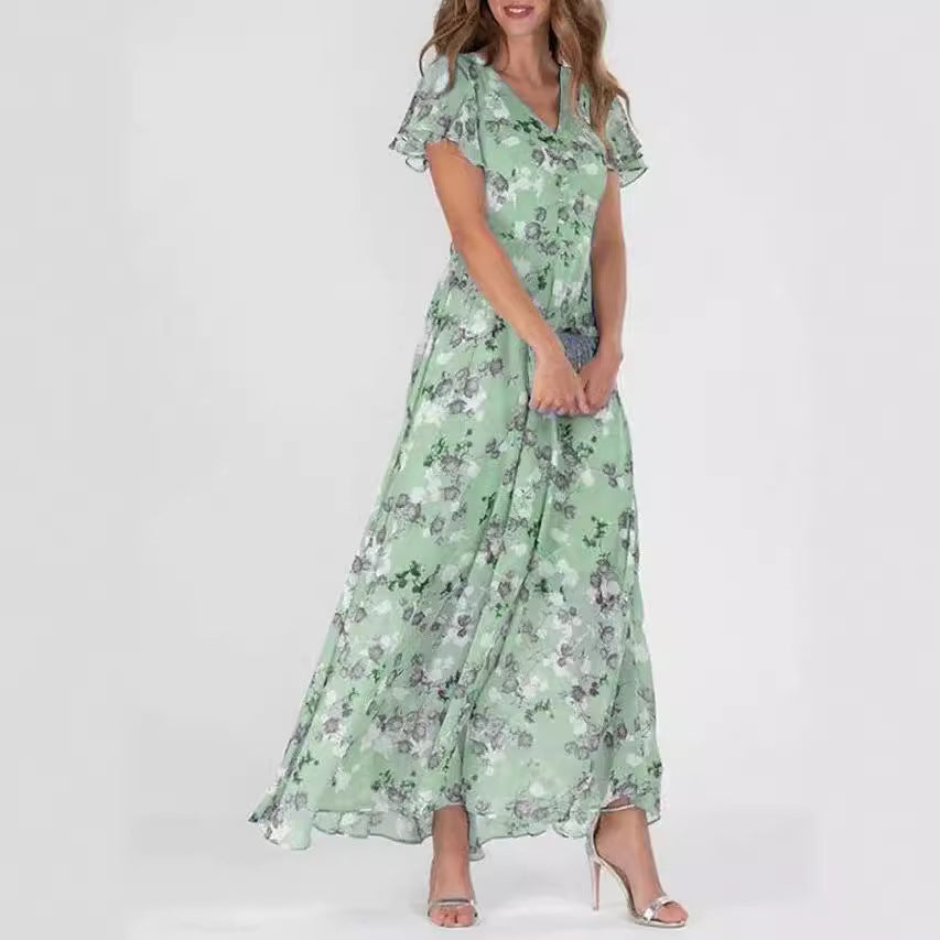 Large Swing Dress Chiffon Floral Sleeve Dresses