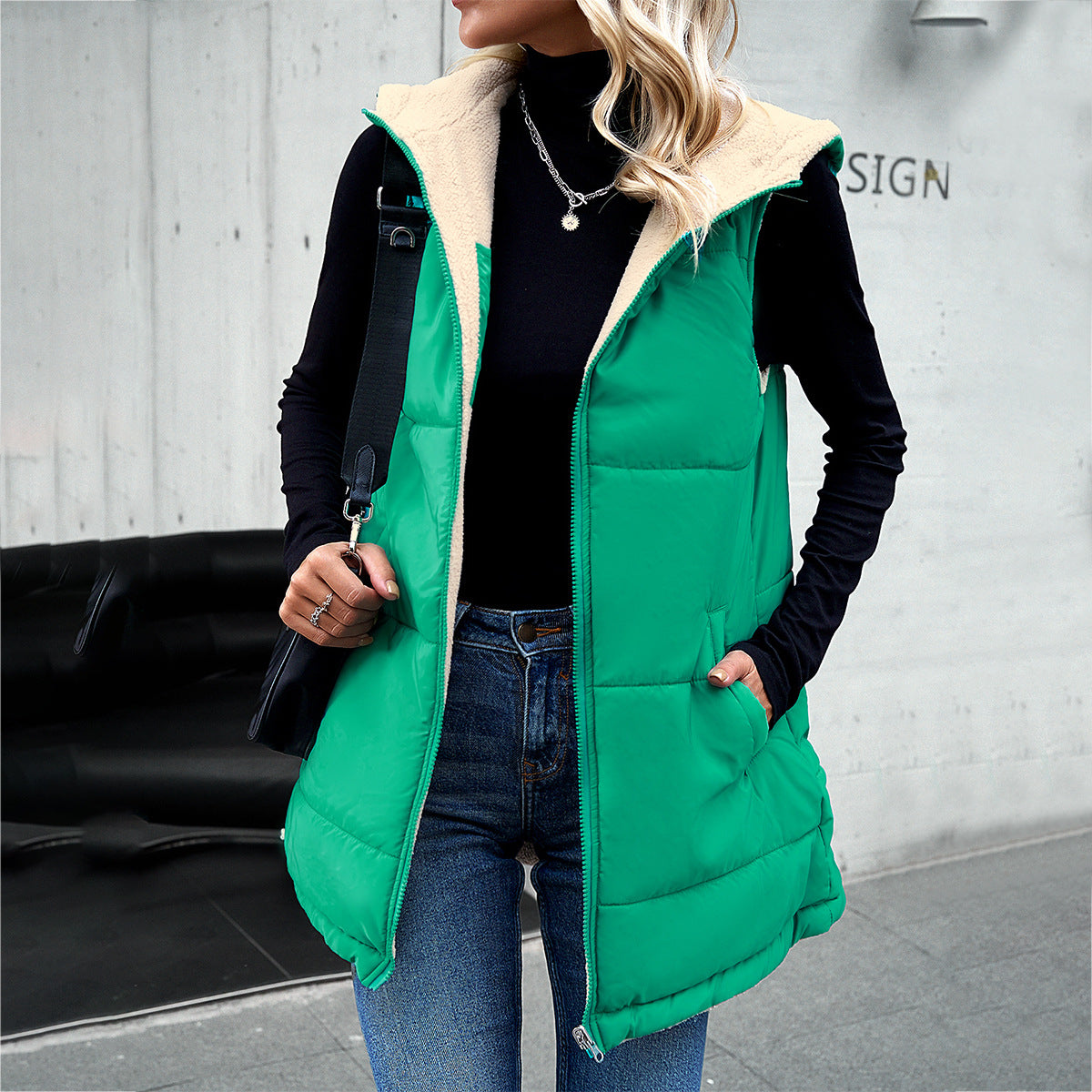 Women's For Winter Loose Commuter Mid-length Hooded Vests