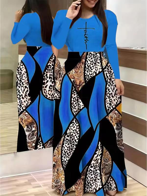 Women's Casual Printed Deep V Long Dress Dresses