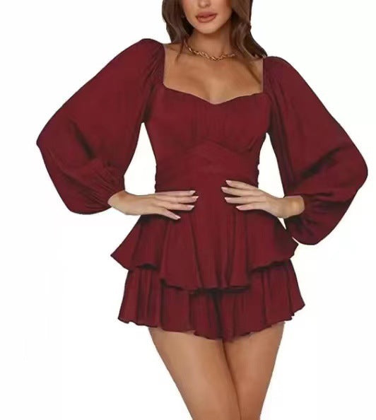 Women's Urban Fashion Ruffles Summer Lantern Long Sleeve Cinched Temperament Dresses