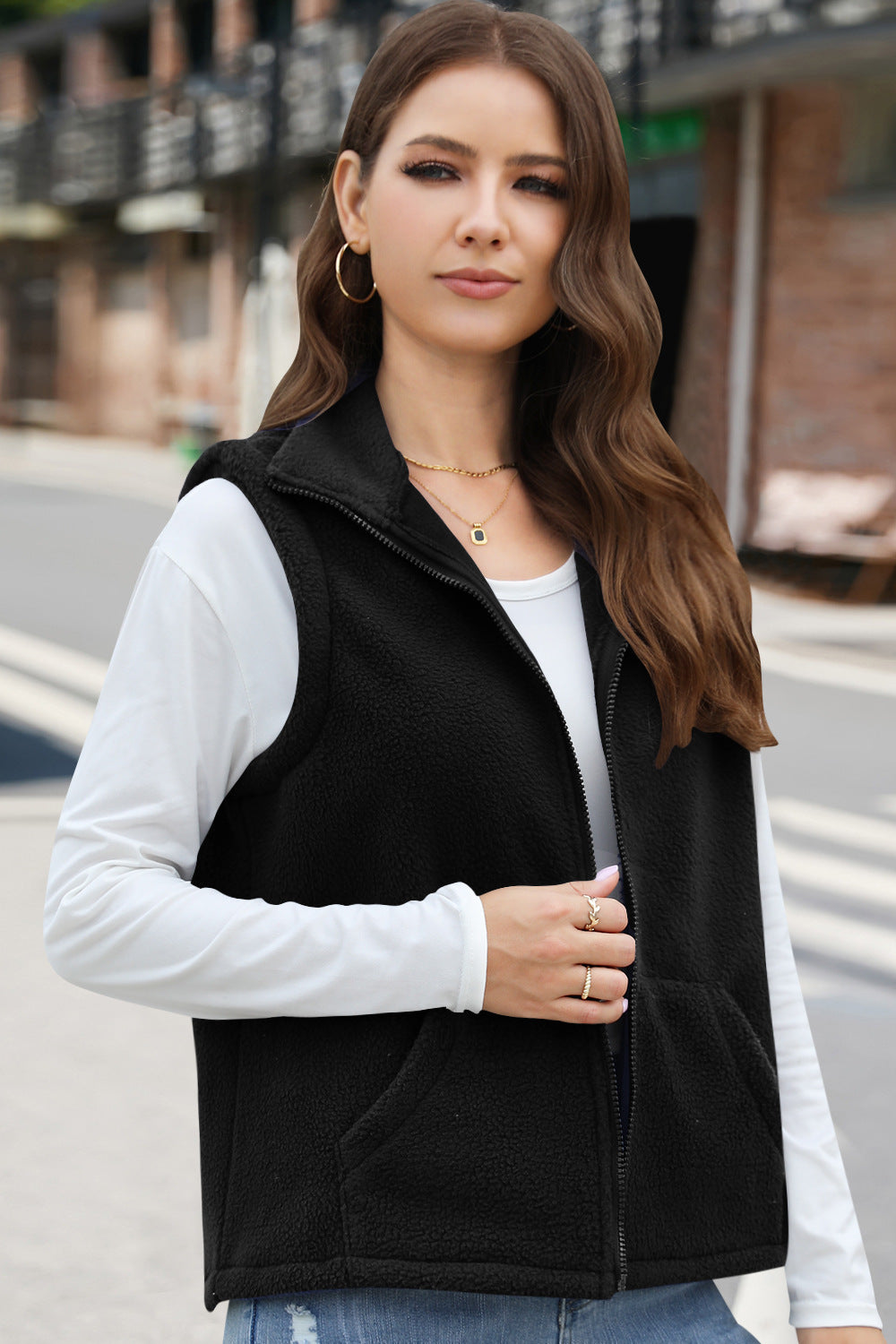 Women's Fashion Polar Fleece Zipper Lapel Vests