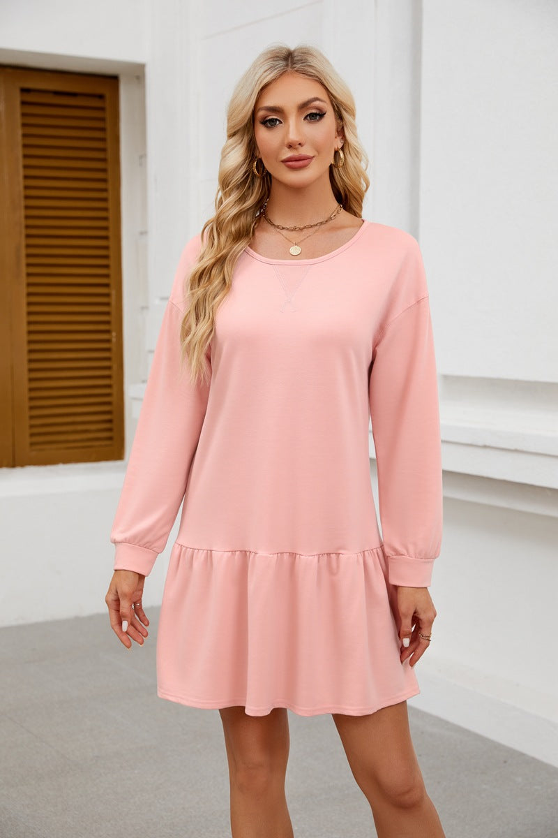 Women's Crisscross Neckline Round Neck Long Sleeve Casual Dresses