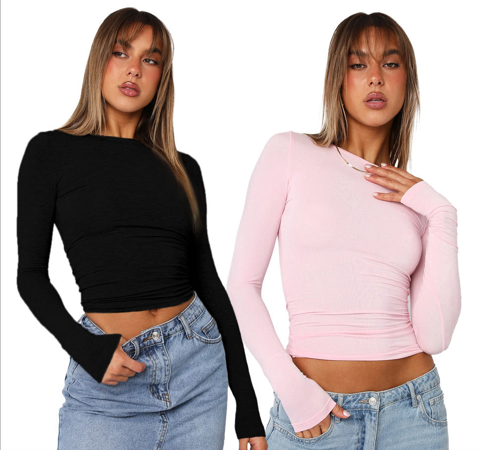 Women's Long Sleeve T-shirt Solid Color Slim Pullover Blouses