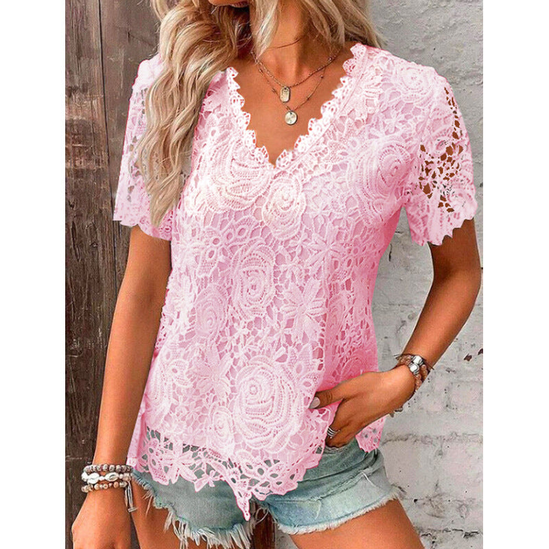 Summer Elegant Lace T-shirt With Sleeves Blouses