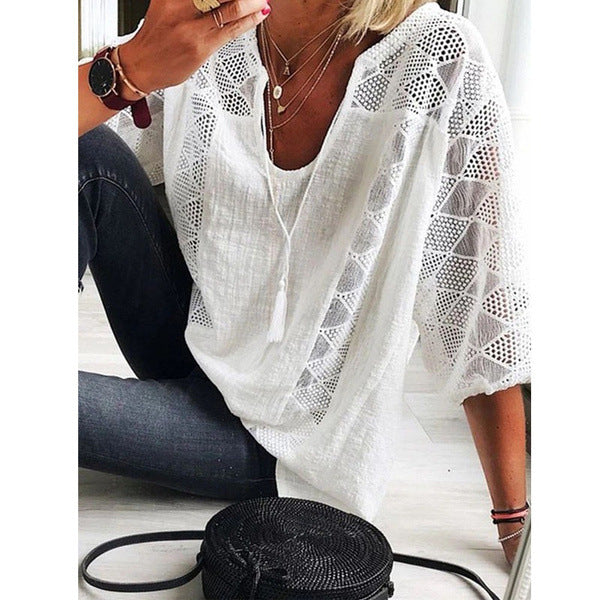 Women's Sleeve White Slimming Cotton Temperament Commute Solid Blouses