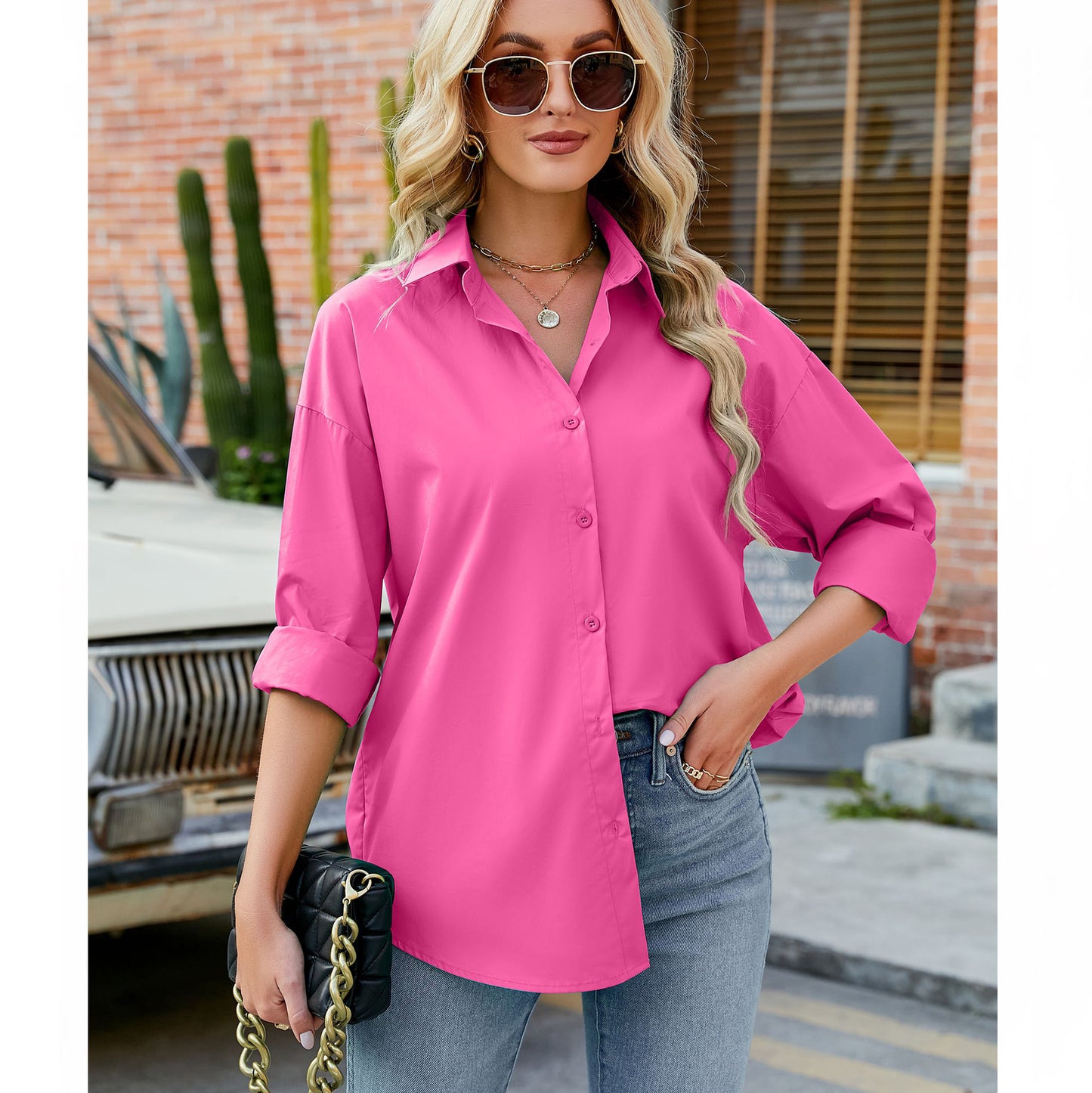 Women's Candy Color Loose Casual Long Sleeves Blouses