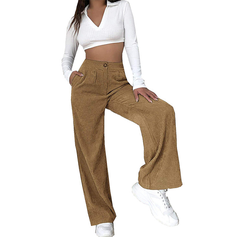 Women's Autumn High Waist Casual Solid Color Corduroy Loose Pants