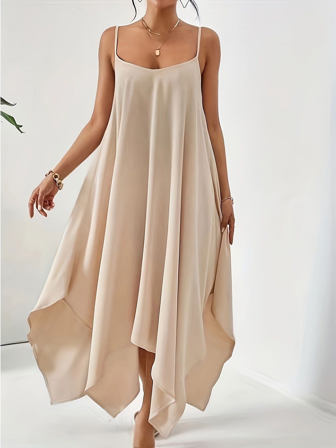 Women's Summer Fashion Solid Color Strap Backless Irregular Sleeveless Dresses