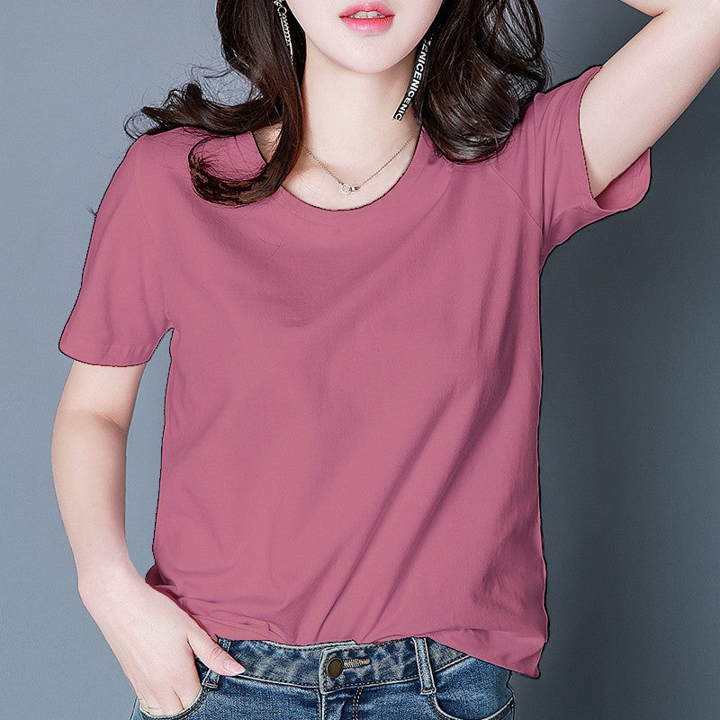 Women's Summer Korean Style White Short-sleeved T-shirt Blouses