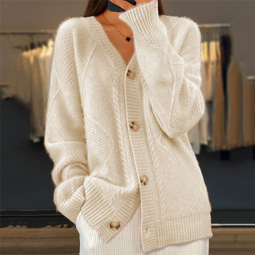 Women's Solid Color Long Sleeve Knitted Breasted Sweaters