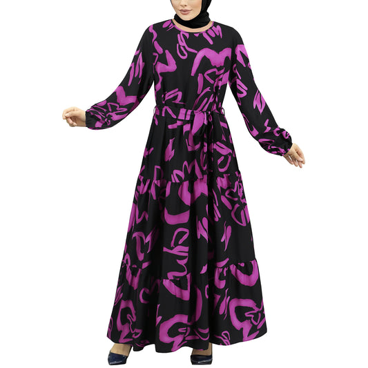 Women's Vintage Floral Print Long Sleeves Robe Dresses