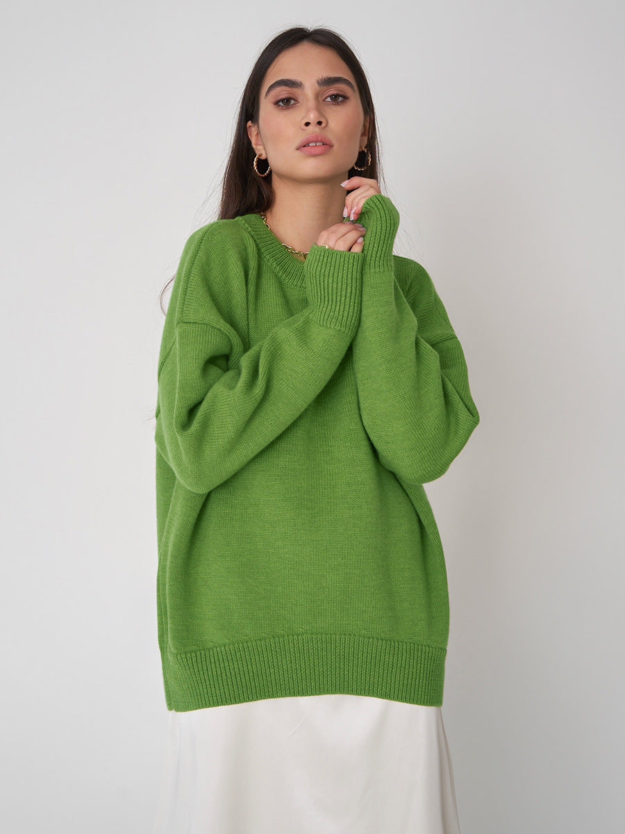 Solid Color Round Neck Temperament Commute Versatile Sweaters