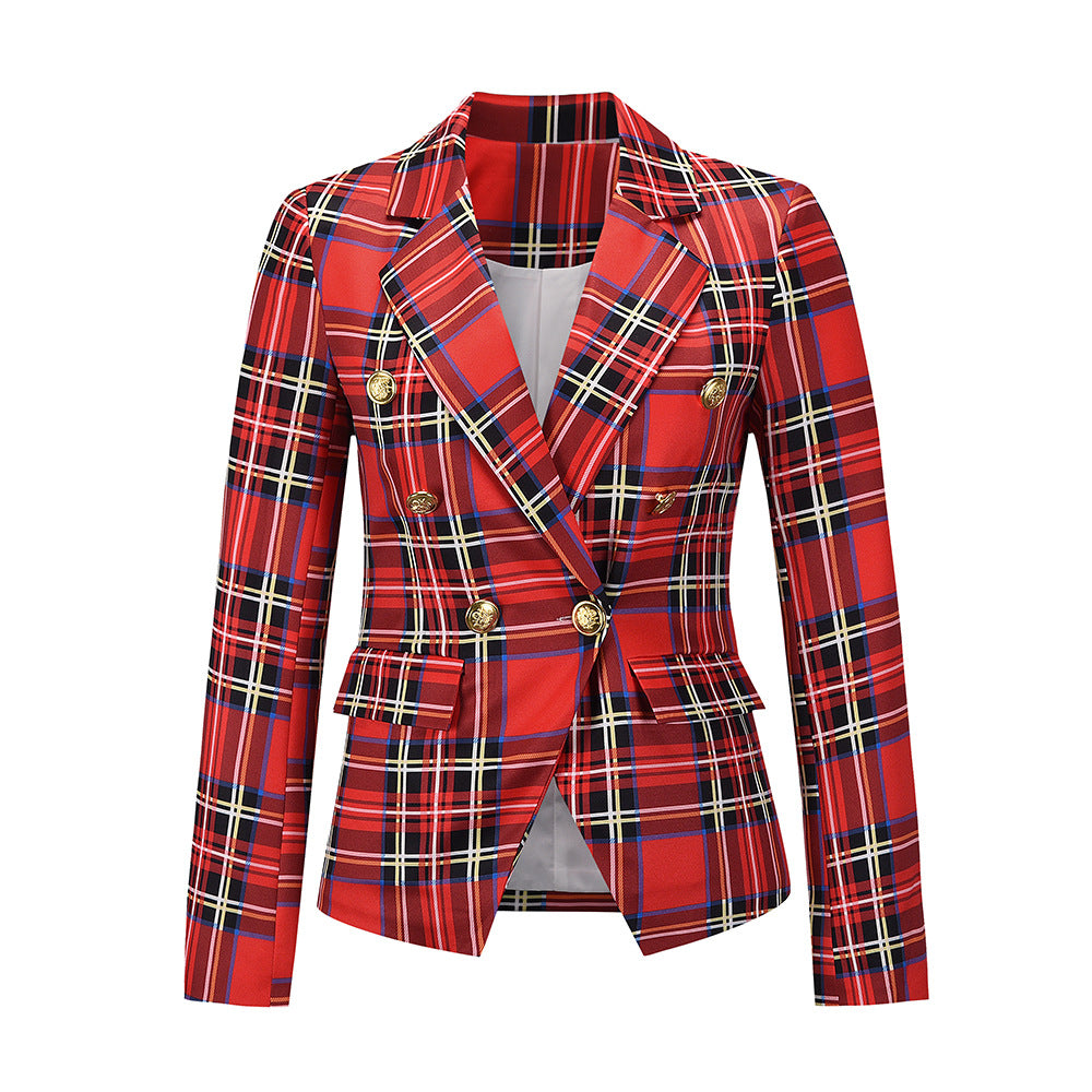 Women's Plaid Casual Small Elegant Slim-fit Professional Blazers