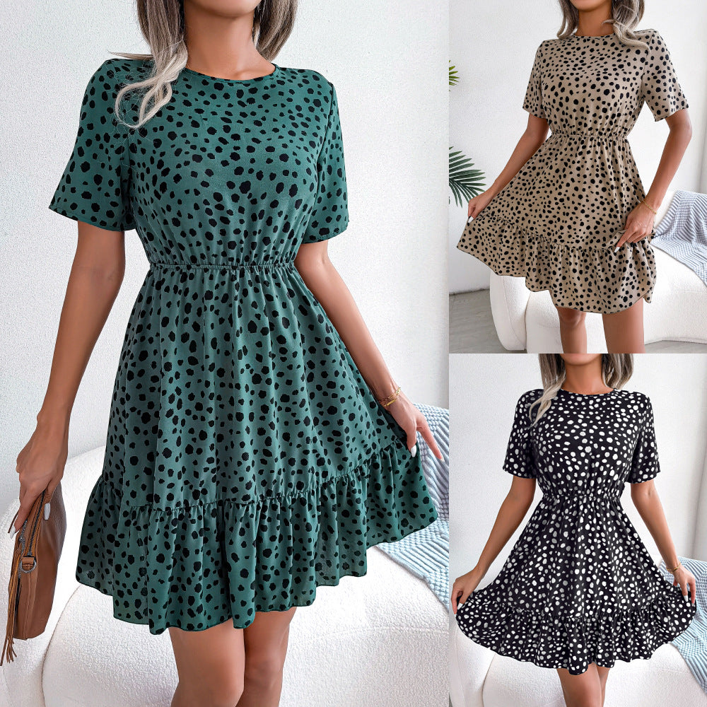 Women's Pretty Beautiful Polka-dot Cinched Ruffled Dresses