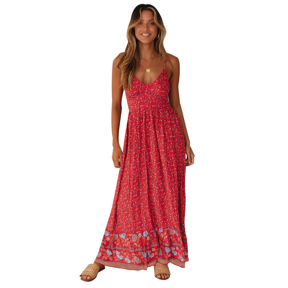 Women's Summer Large Swing Bohemian V-neck Floral Dresses