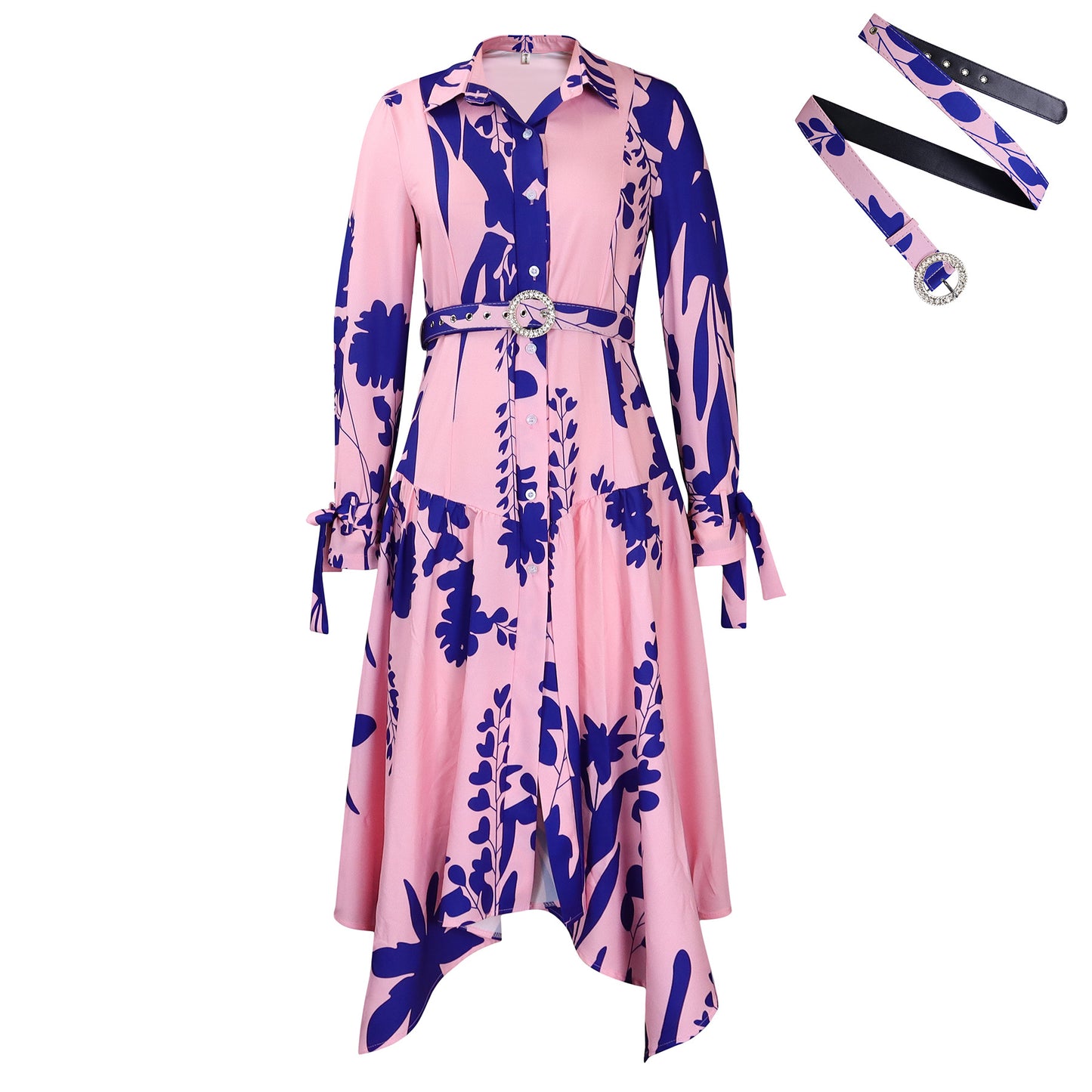 Women's Temperament Printed Irregular Lapel Dress Dresses