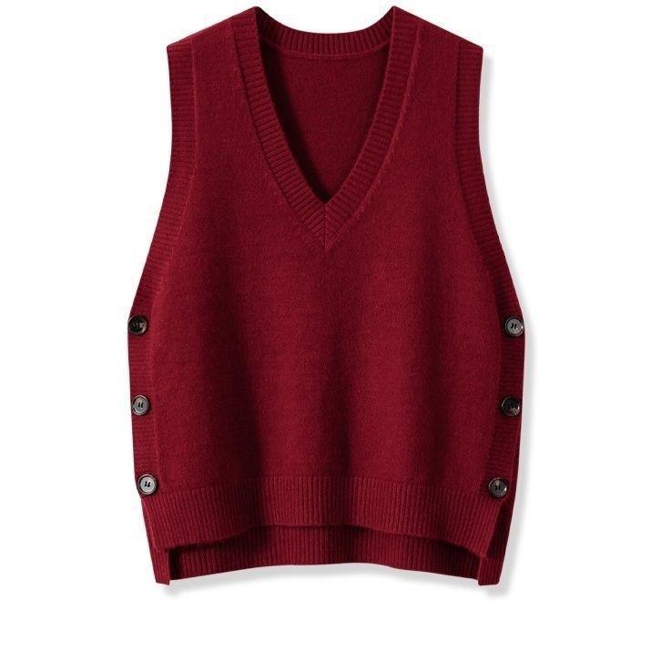 Women's Retro Knitted Spring Autumn Outerwear Solid Color Vests