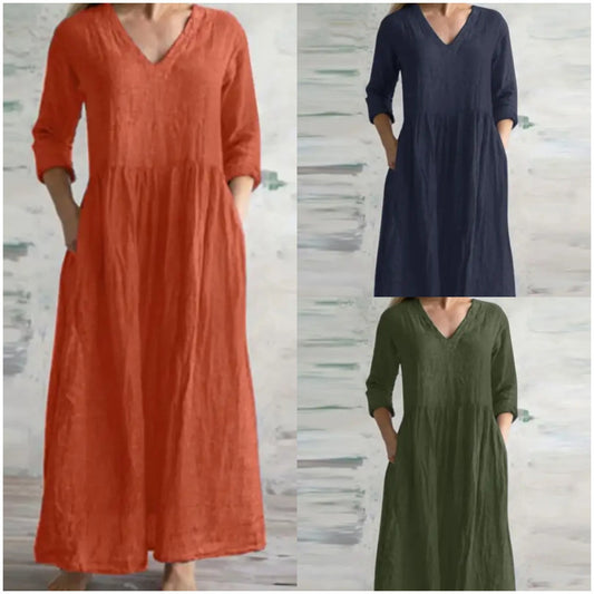 Women's Dress Cotton Linen Pocket Half Sleeve Dresses