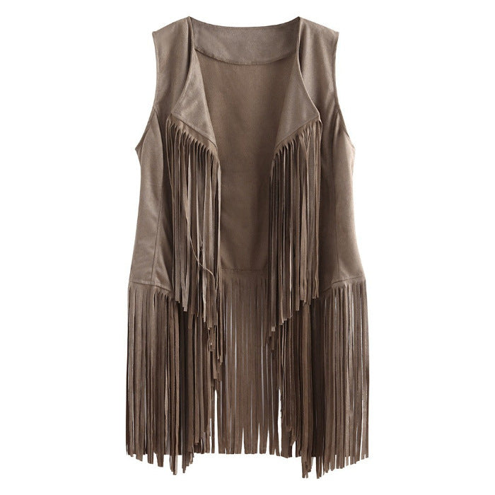 Women's Slouchy Trendy Tassel Suede Mid-length Vests